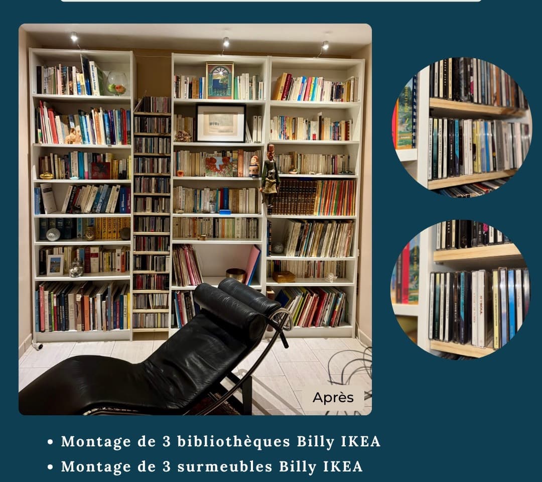 Ensemble bibliothèque sur mesure avec étagères et luminaires intégrés