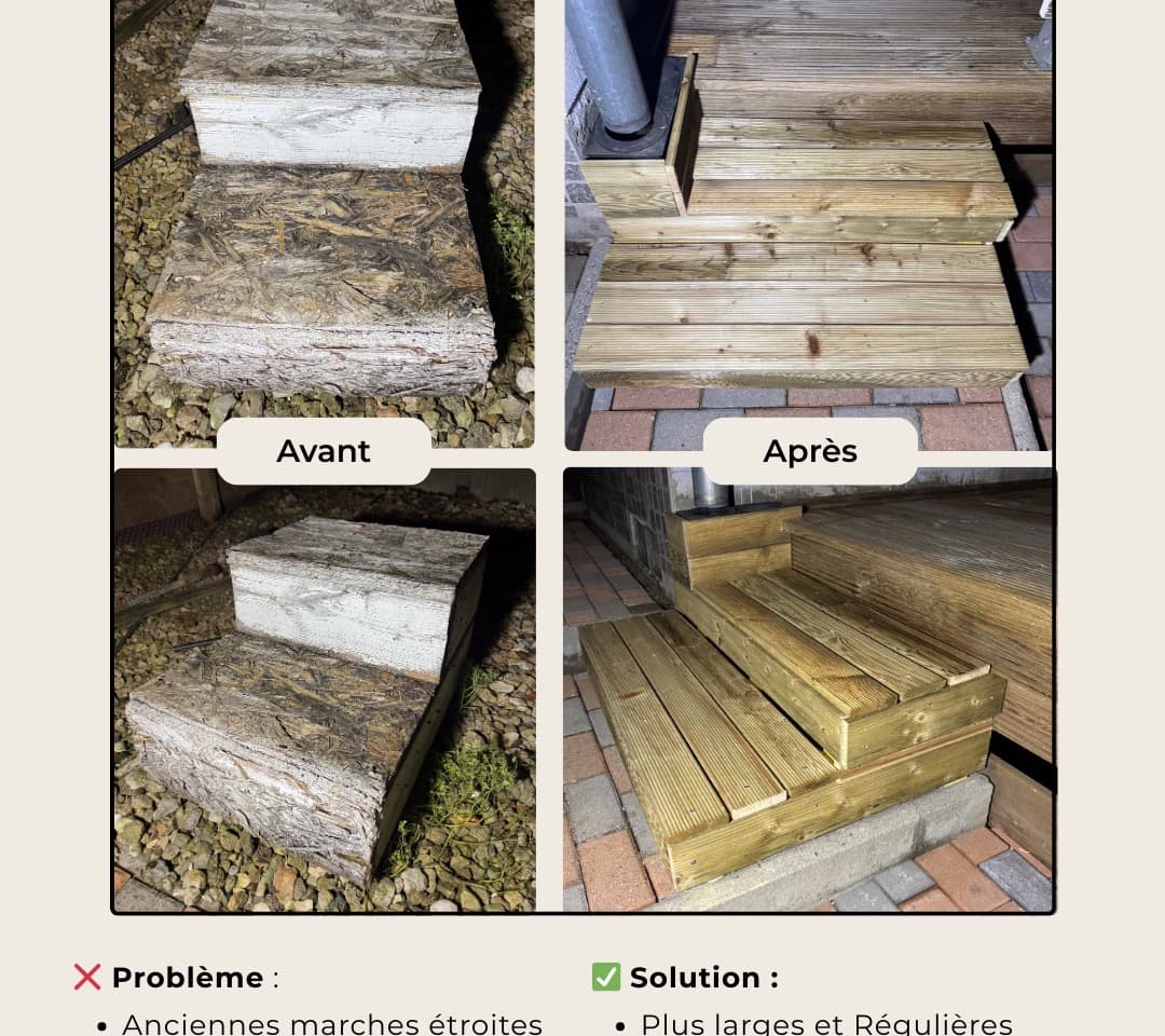 Marches extérieures en bois rénovées et fabriquées sur mesure